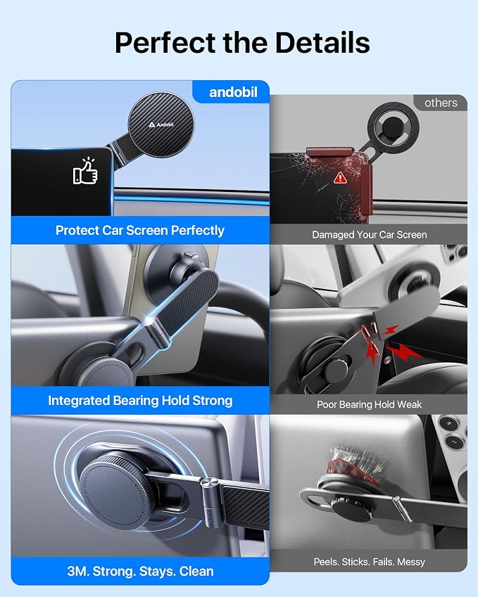 3rd Gen Tesla Phone Mount 【Upgrade Adhesive & Upgrade Stongest Magnet】 Phone Holder for Tesla New Model Y Juniper Model 3, 360° Adjustable Tesla Phone Holder fits iPhone 17 16 15 14 Pro Max