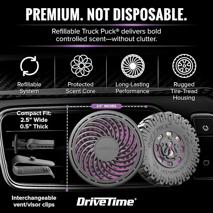 Truck Puck Thai Orchid Fragrancee Car Air Freshener – Long-Lasting Car Deodorizer, Refillable Vent & Visor Clip Auto Air Freshener for Car, Truck & SUV, Premium Fragrance, Pack of 3