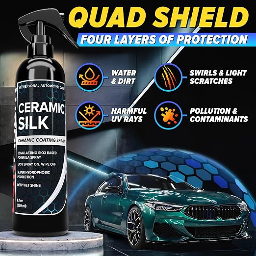 Scratch & Swirl Remover with Ceramic Silk – Car Scratch Remover for Vehicles Paint Repair with Ceramic Coating Spray – Polishing & Washing Kits with Applicator Pad & Microfiber Towel