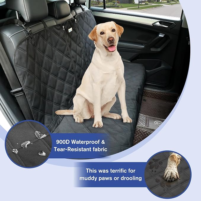 ALLANSING Back Seat Cover for Large SUVs Rear Split Bench - Heavy-Duty 900D Waterproof Non-Slip Car Seat Protector for Messy Kids & Drooling Dogs, Easy Clean(Black)
