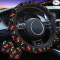 Cherry Hearts Red 3-Pc Car Set :Steering Wheel Cover + 2 Pc Car Coasters | neoprene Non-Slip Breathable Elasticity Universal for 14-15 Inch Car for Men Women