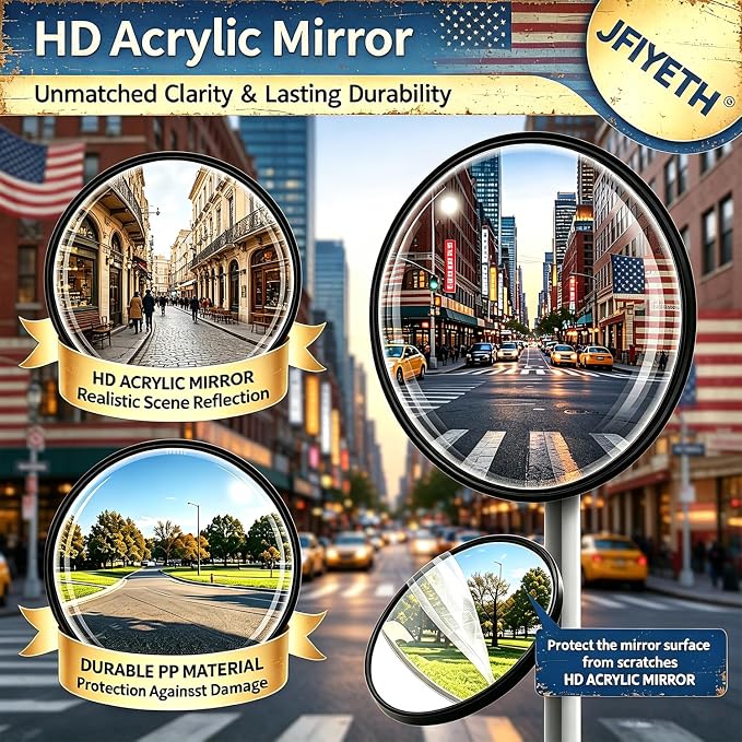 12" Convex Safety Mirror– 180° Adjustable Wide Angle Acrylic Traffic Mirror for Driveway, Garage & Warehouse, Eliminate Blind Spots, Shatterproof Indoor/Outdoor with Easy Wall Mount