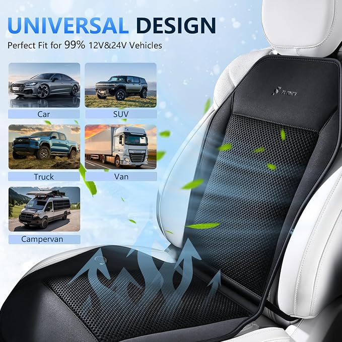 Cooling Car Seat Covers Blowing & Suction Ventilated Car Seat Cushion with 8 Turbo Fans 12V-24V 3-Speed Adjustable Car Seats Cooling Pad Universal Fit for Car SUV Truck Van Summer Driving