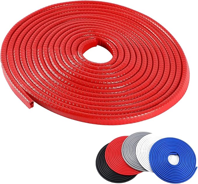 Car Door Edge Guards, 16Ft Rubber Seal Car Door Edge Trim, U Shape Door Edge Protector Guard, Aluminum Weather Proofing Automotive Door Edge Molding, Protection for Most Cars (Red)