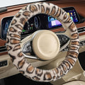 Fluffy Cheetah Car Steering Wheel Cover Luxurious Faux Fur Leopard Print Cute Wheel Protector Universal 15 Inch Fit for Vehicle, Car, Auto, SUV Winter Warm (Beige)