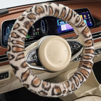 Fluffy Cheetah Car Steering Wheel Cover Luxurious Faux Fur Leopard Print Cute Wheel Protector Universal 15 Inch Fit for Vehicle, Car, Auto, SUV Winter Warm (Beige)