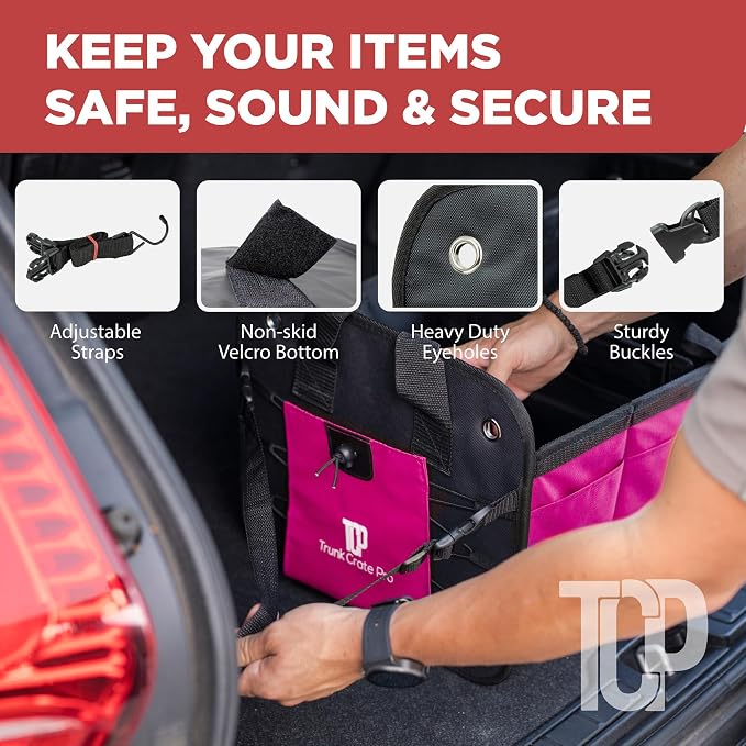 Pink Car Accessories For Women, Trunk Organizer For Car, Suv, Jeep Premium Adjustable Multi Compartments Collapsible (Large Capacity)