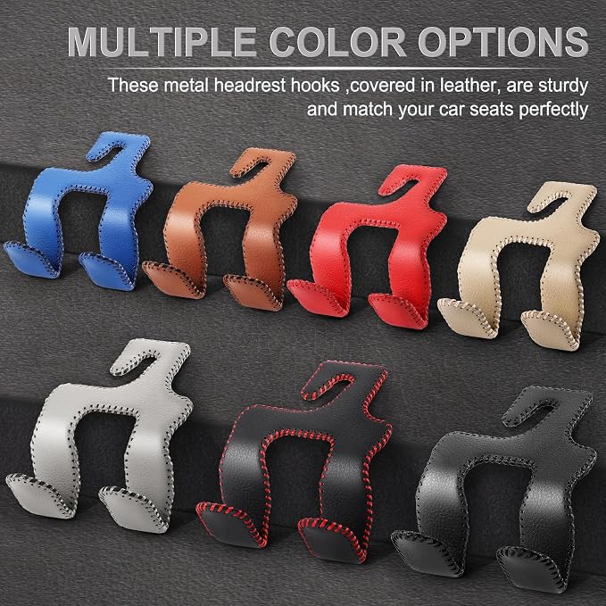 Upgraded Superior Leather Car Seat Back Headrest Hook, 2 in 1 Auto Seat Hook Hangers Holder Organization Interior Accessories for Purses Coats Umbrellas Grocery Bags Handbag (Gray)