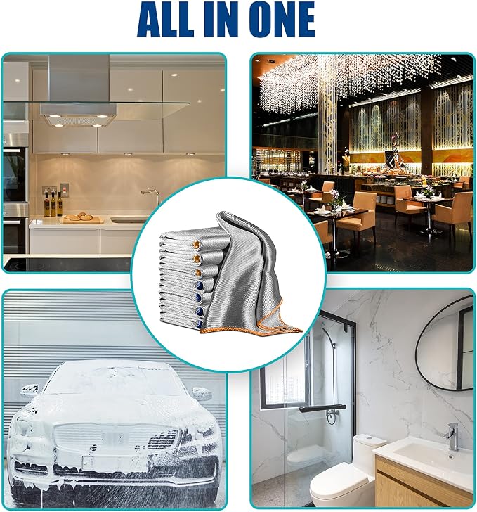 Airlab Glass Polishing Cloth Streak Free Miracle Cleaning Cloth Lint Free Microfiber Cleaning Rags for Glasses Kitchen Dish Mirrors Easy Clean, Pack of 8, 16" x 12", Grey-Yellow & Grey-Blue