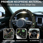 Floral Steering Wheel Cover with 2 Car Coasters,Watercolor Wildflower Anti-Slip Steering Wheel Cover,Elastic Breathable Car Interior Accessories,Universal 14.5"-15" Fit Auto,SUVs