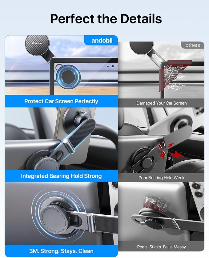 Upgrade Tesla Phone Mount [Strong Magnet & Foldable] MagSafe Car Mount for Tesla New Model Y Juniper Model 3, 360° Adjustable Tesla Phone Holder fits iPhone 17 16 15 Pro Max, Tesla Accessories