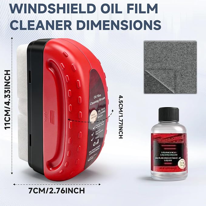 Oil Film Cleaning Brush for Car Windows Upgrade Clear Vision Car Glass Cleaner | Improves Crystal Clarity and Anti-Fog, Windshield Oil Film Remover Comes with Microfiber Towel for Car & Home Use (Red)