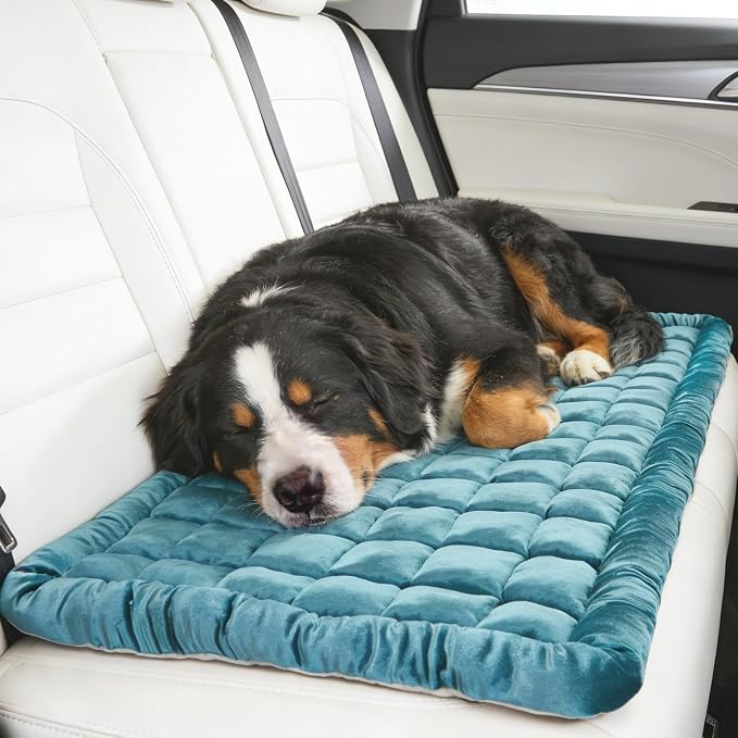 Dog Car Seat Cover for Back Seat, Blue Flannel Pet Bed Mat, Non-Slip Waterproof Bottom, Washable Dog Bed & Seat Protector for Cars SUVs Trucks, Fits Backseat Extenders, 59.1 x 23 Inches