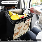 Car Trash Can Organizer Bin with Adjustable Strap for Back Front Seat Console Waterproof Leakproof Collapsible Portable 8.66 Inch Christmas Deer Owl Pinecorns Leaves Beige