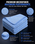 Premium Microfiber Towel for Cars 12 Pack, 400GSM, Quick-Dry, Scratch-Free, High and Low Pile Surface, Gray, Yellow, Blue,16 x 16 Inches, for Car Detailing and Household Use
