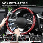 3pcs Carbon Fiber Anti-Skid Steering Wheel Cover, Waterproof Design, Universal Fit for 14-16 Inch Car Wheel Cover, Interior Car Accessories for Jeeps, SUVs, Trucks (Glossy Red)
