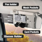 Sun Visor Extender for Car, Sun Blocker with Magnetic Sunglass Holder Hanger Clip, Ticket Card Organization Pouches, Side Sunshade Visor Organizer Accessories, Gray