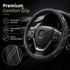 Sport Leather Steering Wheel Cover 14 1/2 inch to 15 inch Universal, Padded Soft Grip Breathable for Car Truck SUV Jeep, Anti Slip Odorless Carbon Fiber Black