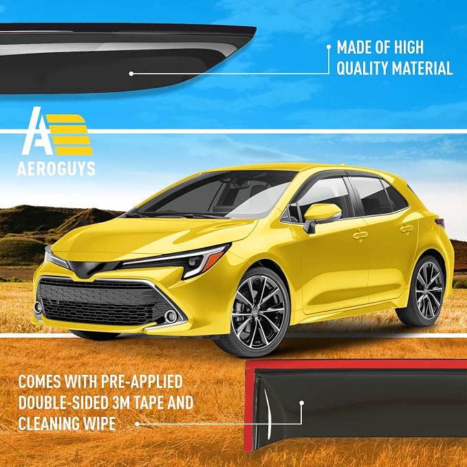 Extra Durable Window Deflectors Tape-On Window Visors Rain Guards Fit for Toyota Corolla 2020-2026 Hatchback, Sun Visors, Wind Vent for Shades, Exterior Car Accessories - 4pcs. AG0155