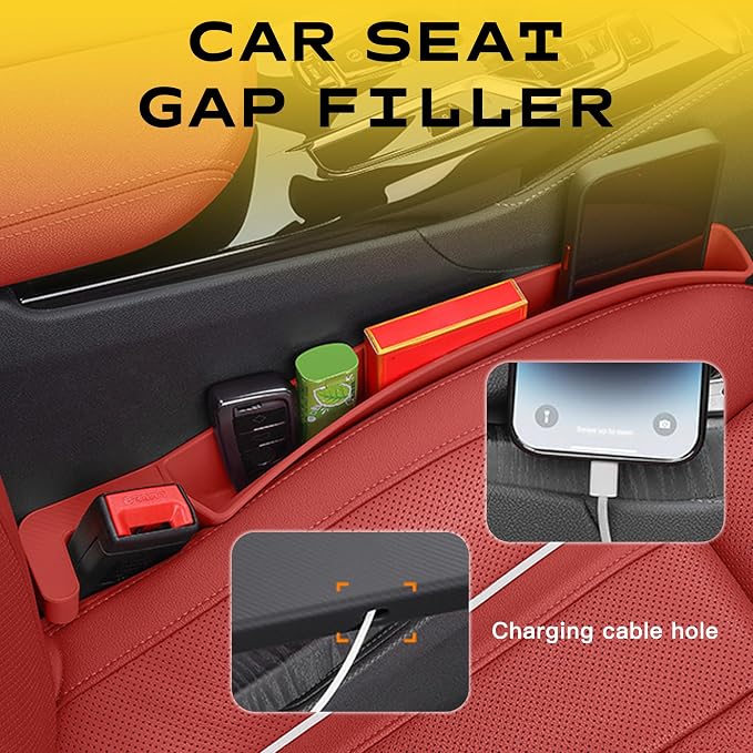 2PCS New Car Seat Gap Stopper with 2 Storage Areas，Car Seat Gap Storage Organizer for Phone Keys Wallet，Universal Car Seat Gap Filler Interior Accessories (Red)