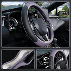 D Shaped Steering Wheel Cover for 14.5-15 inch Flat Bottom Wheels, Breathable Perforated Microfiber Leather, Anti-Slip Grip, Universal Fit for Cars & SUVs, Black and Light Purple