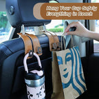 Car Headrest Hooks Universal Car Purse Hook Premium Leather and Alloy Twin Hook Car Seat Back Storage Hanger Hook for Purse Bags Cloth Drink Durable Holder Car Accessories (BH09-Brown-Black)