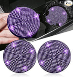 2pcs Bling Car Cup Holder Coaster, 2.75 inch Anti-Slip Shockproof Universal Car Coasters Insert Bling Crystal Rhinestone Automotive Interior Accessories for Women (2 pcs, Purple Violet)