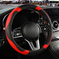 Black Red Microfiber Leather Steering Wheel Cover 14 inch | Breathable Anti Slip Grip Cool Sporty Look Glow for Women Men