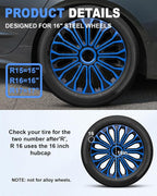 Hubcaps,16 inch hubcaps Set of 4, Wheel Rim Cover ABS Material, Snap On Car Truck SUV Replacement, for Toyota Camry Nissan Mazda etc, Black&Blue