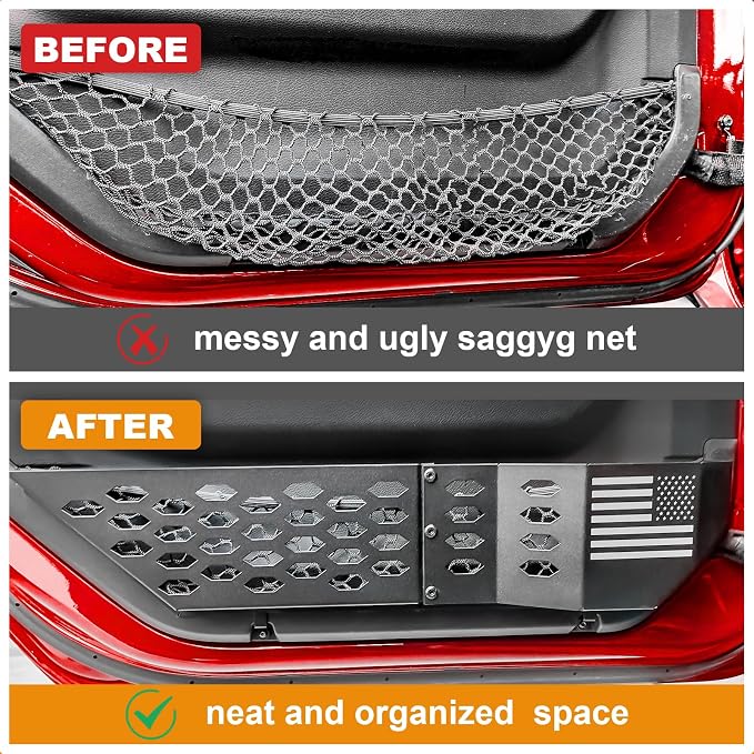 Metal Front Door Pocket, Storage Box Compatible with Jeep Wrangler JL JLU 4XE (2018-2026) & Gladiator JT (2020-2026) Accessories, 2PCS Door Net Pockets Replacement | Not for Power Seats