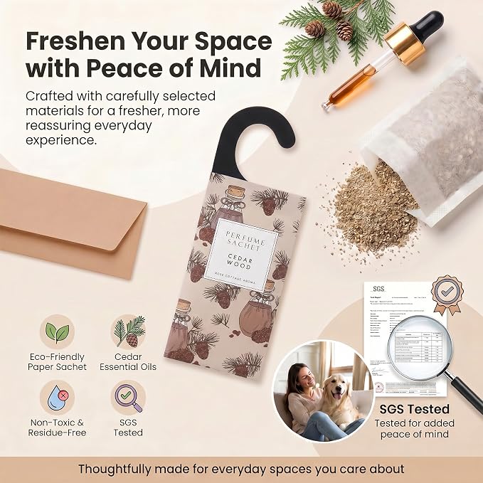 Large 12 Packs Cedar Wood Hanging Closet Deodorizer Air Freshener Long Lasting Scented Sachets Smell Goods for House