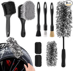 9PCS Car Wheel Cleaning Pro Kit, Tire Brush, Detailing Brush Set, Soft-bristled Rims Brush, Microfiber Flat Wheel Brushes, Double-Ended Detailing Brushes, Detailing Pads, Scratch-Free & Multipurpose