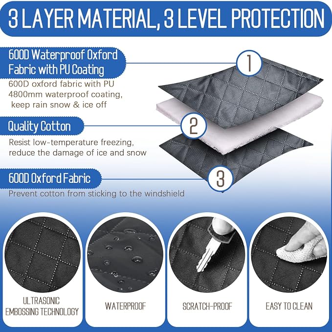 Windshield Cover for Ice and Snow, 600D Oxford Fabric Car Windshield Snow Cover, Anti-Frost Waterproof Winter Windshield Covers, Fits Most Cars SUVs Trucks Sedans