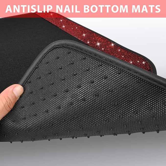 Bling Diamond Car Floor Mats, Shining Rhinestone Carpet Sparkly Glitter Crystal with Anti-Slip PVC Heel Pad Waterproof Universal Fit Automotive SUV,Sedan,Van,Cute Girl Women,4pcs Black Red