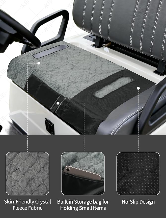 Golf Cart Seat Cover with 12V Car Plug, 50" × 31", Non-Slip Winter Golf Cart Seat Towel Blanket with 2 Front Pockets, Fits for EZGO, Yamaha, Club Car and More 2 Person Seats Golf Carts