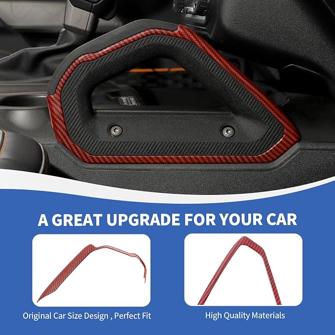 Center Console Dash Grab Handle Cover Trim Compatible with 2021-2024 Ford Bronco Red Carbon Fiber Interior Accessories (Not for Bronco Sport)