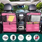 Neon Pink Car Seat Organizer for Kids Backseat Kick Mat with Adjustable Strap Back Seat Protector for Cars SUV Vehicle 1 Pcs