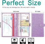 Car Registration and Insurance Holder, Vehicle Car Glove Box Organizer, Cool Car Accessories for ID, Driver License Cards & Essential Document, Men&Women, Purple Glitter