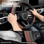 Steering Wheel Cover, Universal 15 inch, Microfiber Leather Viscose, Breathable, Anti-Slip,Warm in Winter and Cool in Summer, Black&Brown