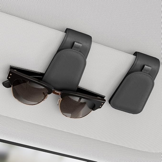 Sunglass Holder for Car Visor, Black, 2 Packs | Suede Cloth, Magnetic, Organizer for Car Accessories
