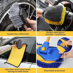 5PCS Car Wash Brush with Long Handle, 15°Curved Car Cleaning Brush with Replaceable Head Cover, Truck Washing Brushwith Telescopic Handle Wash Mop Kit (Blue)