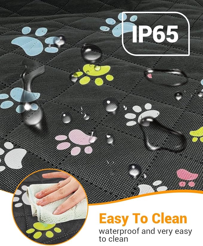 Dog Car Seat Cover, 600D Heavy Durable Dogs Seat Cover for Back Seat, 100% Waterproof Scratch Proof Nonslip Dog Hammock for Car with Side Flap, Pet Seat Covers with SeatBelt for Cars Sedan SUV Trucks