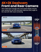 TD3 4K+2K Dash Cam with App, Camera for Car Front and Back with 5G WiFi & GPS, Free 64GB Card, Night Vision Dashcam Front Cameras 24/7 Recording When Car is Off, Security Camera for Cars