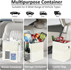 Cute Mini Car Trash Bag with Lid, Glitter Garbage Can Bin Hanging for Back/Front Seat/Console, Waterproof, Leakproof, 2.5 Gallon, Beige Cream Bling Sparkly