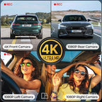 4 Channel Dash Cam, 4K Front Rear and Inside Dash Camera for Cars, 360° View, Free 128GB Card Included, 5GHz WiFi, GPS, APP Control, 24/7 Parking Mode, 8 IR Night Vision Lights, G-Sensor