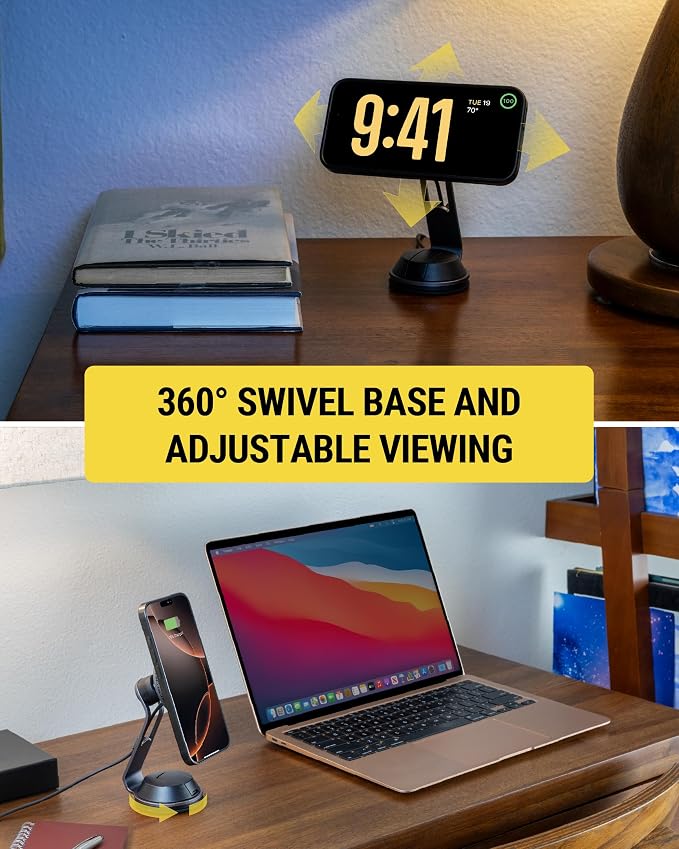 MagicMount Charge Pro Qi2 Home/Office MagSafe Suction Mount, 15W Fast Wireless Charger Magnetic Cell Phone Holder Compatible with iPhone 16/15/14/13/12 Pro Max Plus and Samsung Galaxy S25