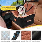 Dog Car Seats for Small/Medium Dogs, Elevated Memory Foam Dog Booster Seat, Detachable Washable Pet Car Seat with Safety Belts & Storage Pockets (Black-Brown)