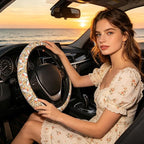 Corgi Steering Wheel Cover for Women, Steering Wheel Covers with Anti-Slip Lining, Universal 14.5-15 inchs Car Interior Accessories with 2PCS Car Coasters Suitable for Men and Women