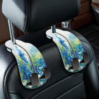 2PCS Car Seat Back Storage Headrest Hooks, Floral Blue Purse Holder Bags Hanger, PU Leather Double Metal Hook for Backseat Organizer, Women Car Accessories Organization