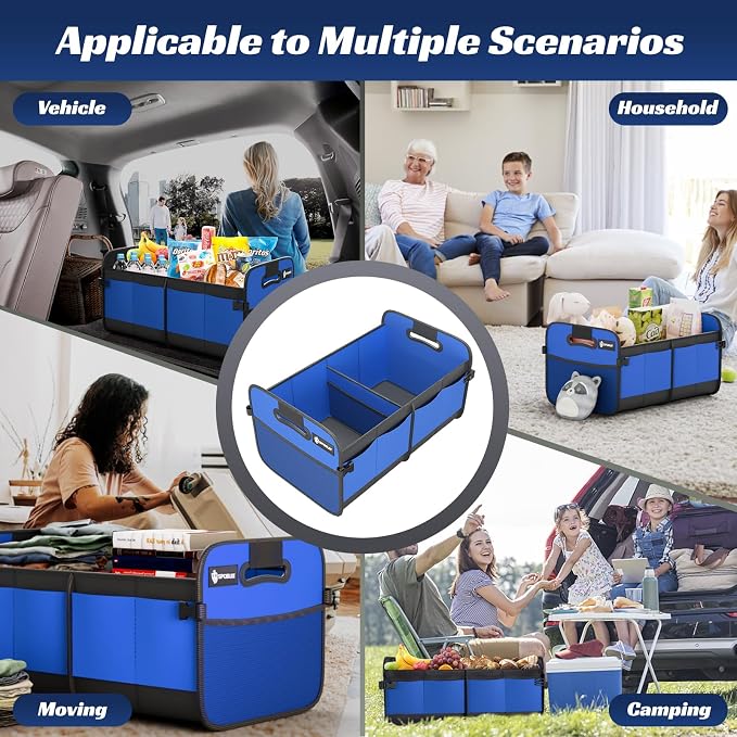 Trunk Organizer for Car - 70L Collapsible Car Storage with 11 Pockets & Reinforced Handles, SUV Trunk Organizers for Grocery Cargo(Blue)